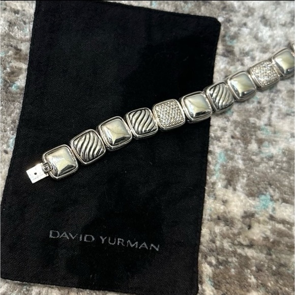 Vintage David Yurman 1-Row Linear Chiclet Bracelet Sterling Silver w/Diamonds - Picture 6 of 15